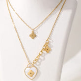 Stainless Steel White Shell Heart Haning Clover Necklace